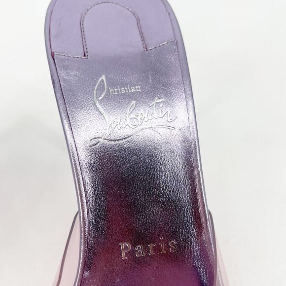 Christian Louboutin Aqua Strass PVC Pink Crystal Bow Pointed Toe Mules EU 37.5 - Picture 13 of 13